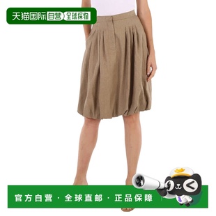 自营Burberry女士漂流木亚麻混纺泡泡裙-漂流木 美国奥莱直发裙子