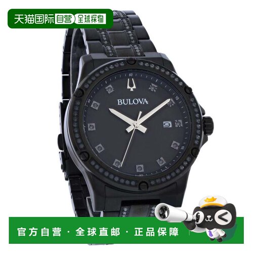 自营Bulova男士水晶黑色表盘手表-黑色 美国奥莱直发