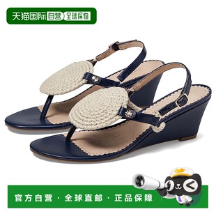 自营 Jack Rogers Reef 113231WG01女式凉鞋蓝色皮革坡跟JOBB851-