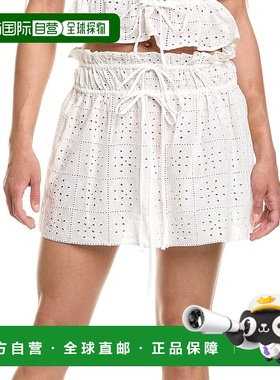 自营 ganni甘尼轻Broderie Anglaise迷你裙-白色 美国奥莱直发