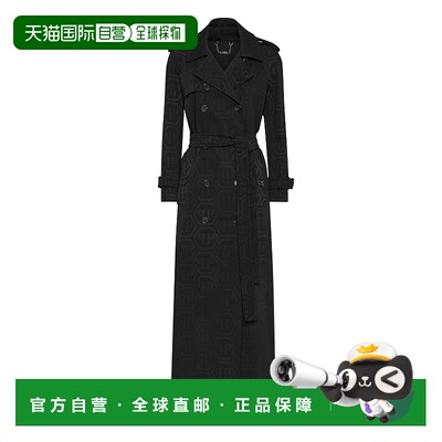 自营philipp pleinLong Trench Coat Monogram - black 美国奥莱