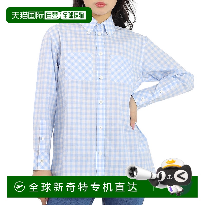 自营 Burberry女士淡蓝色图案金黄色棉府绸衬衫连衣裙-淡蓝色图案