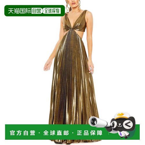 自营Mac Duggal Pleated Cutout Gown - antique gold 美国奥莱直