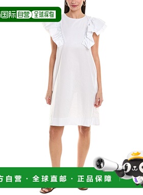 自营 ALPHA STUDIO 荷叶边袖直筒连衣裙 - 白色 美国奥莱直发