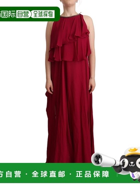 自营 PLEIN SUD 兰花真丝无袖长款荷叶边直筒女式连衣裙 - marron