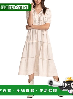 自营Johnny Was Tie Neck Midi Dress - white 美国奥莱直发