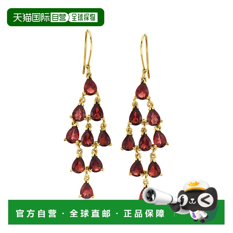 自营Ross-Simons 石榴石枝形吊灯耳环 18 克拉金 红色 【美国奥莱