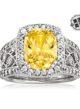 自营925 纯银 Ross-Simons 黄色和白色 CZ 花卉戒指 - 白色 【美
