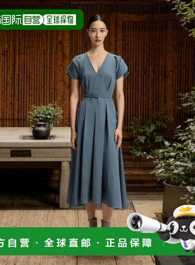 自营 boss浅蓝色带扣连衣裙 美国奥莱直发