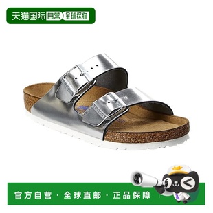 自营 Birkenstock 女式 Arizona 软鞋垫皮革凉鞋 - 银色 美国奥莱