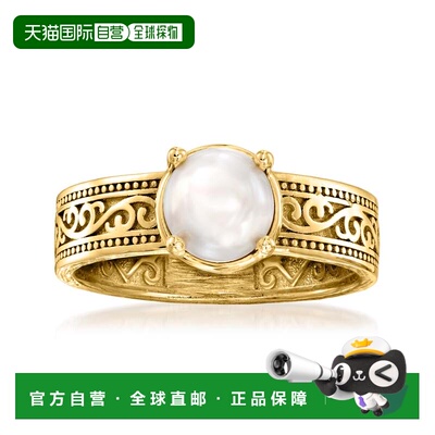 自营Ross-Simons 6.5-7mm Cultured Pearl Scrollwork Ring in 18