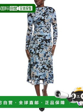 自营Anne Klein Ruched Mesh Midi Dress - blue 美国奥莱直发