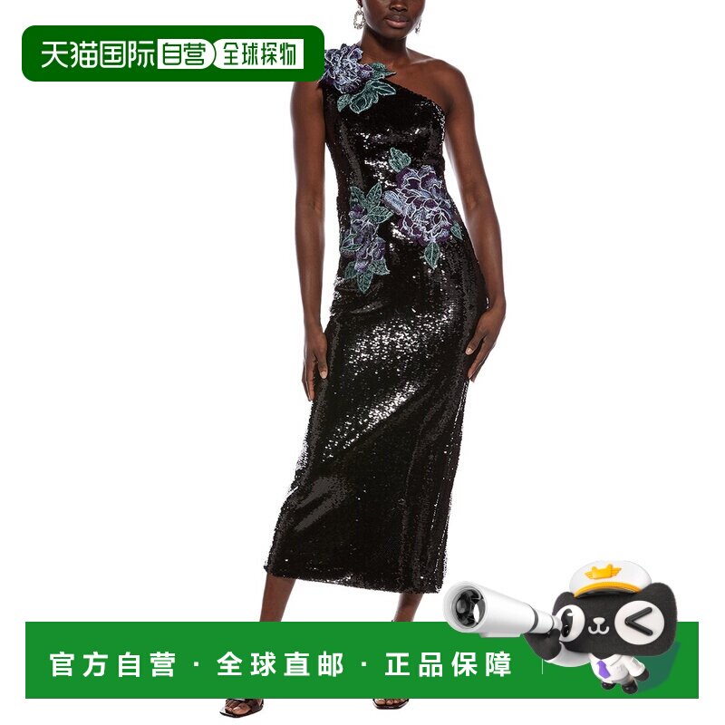 自营Rene Ruiz单肩立体花卉贴花中长款连衣裙-紫色 美国奥莱直发