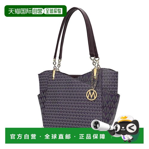 自营mia k collectionJules M标志印刷纯素皮革女式手提包-紫色