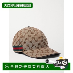 香港直邮潮奢 古驰 1h可退 Gucci 男士 饰条纹织带GG帆布棒球帽