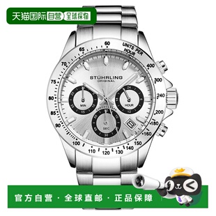 自营stuhrling original男士石英计时码表日期手表 银色/银色 美
