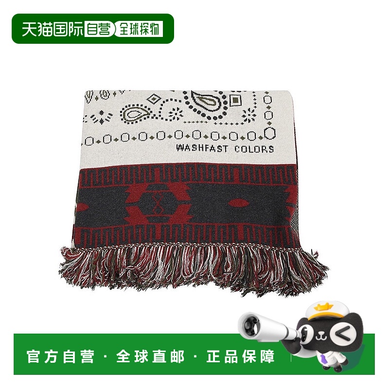 自营alanui带有几何图案的多色羊毛镶边围巾-黑色 美国奥莱直发