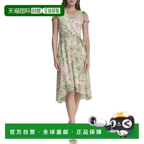 自营DKNY人造裹身中长款连衣裙-多色 美国奥莱直发
