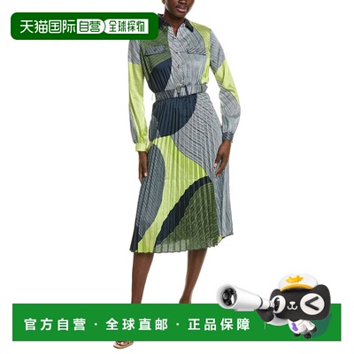 自营T Tahari Half Placket Button Down Midi Dress - black 美