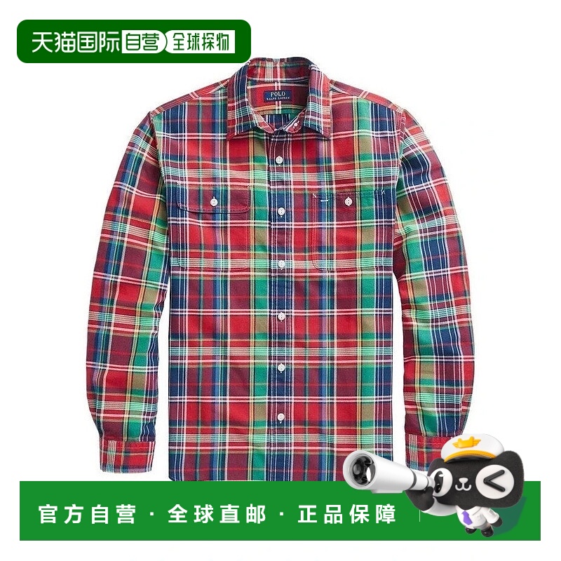 自营Polo Ralph Lauren牛津衬衫男式红绿格子经典版型MAC61-红色
