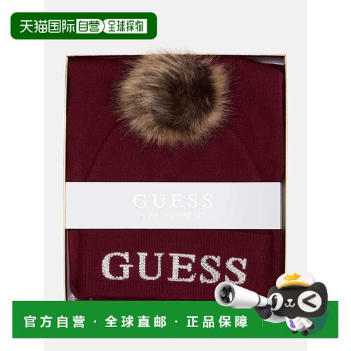 自营guessLogo Hat and Scarf Gift Set - red 美国奥莱直发帽子
