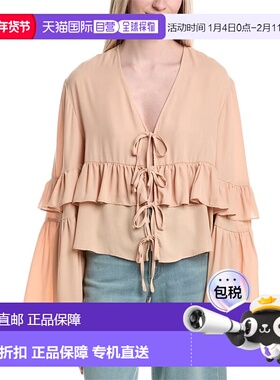自营WeWoreWhat Ruffle Tie-Front Top - Brown 上衣美国直发奥莱