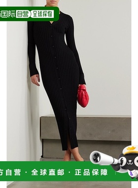 1h可退 香港直邮潮奢 GALVAN 女士 Rhea 金属感罗纹针织中长连衣