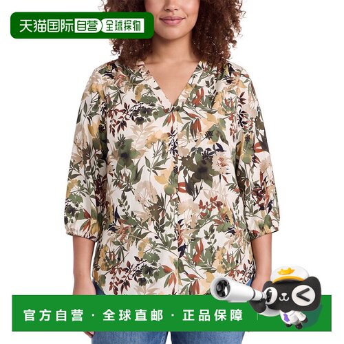 自营Jones New York Plus前褶罩衫-绿色 美国奥莱直发