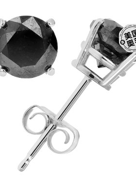 自营 vir jewels黑色钻石耳钉 .925 纯银圆形带铑后扣 - 银 美国