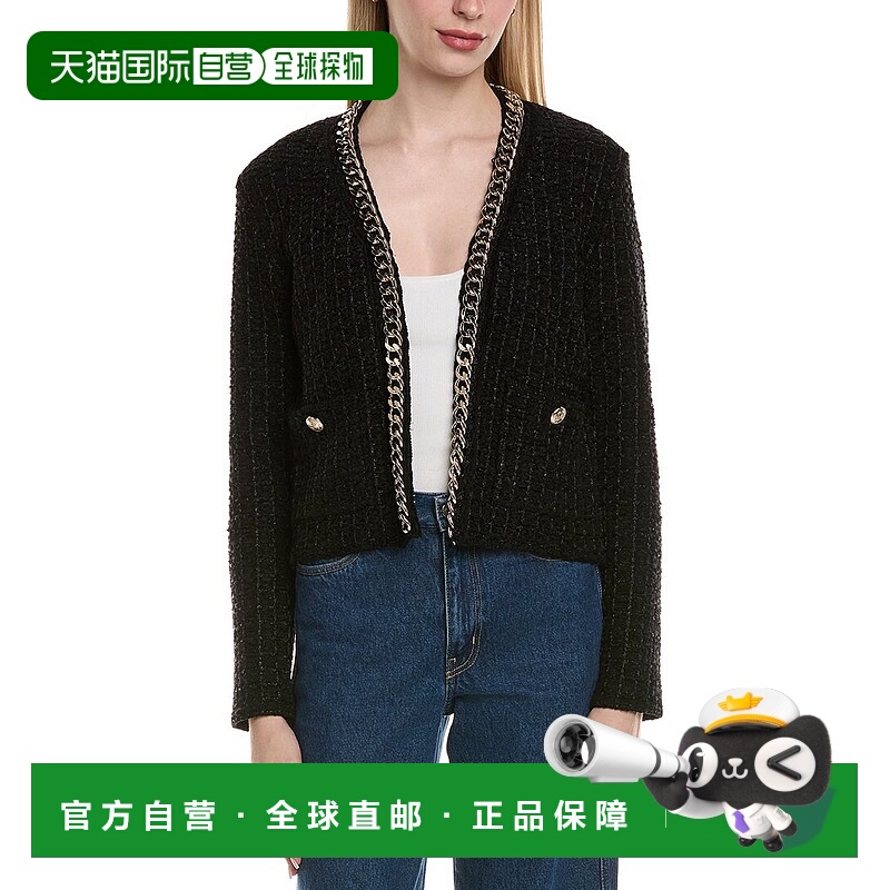 自营Elie Tahari The Trista链式羊毛混纺开衫-黑色 美国奥莱直发