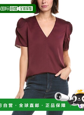 自营FRAME Denim The V-Neck Puff Sleeve Blouse - red 美国奥莱