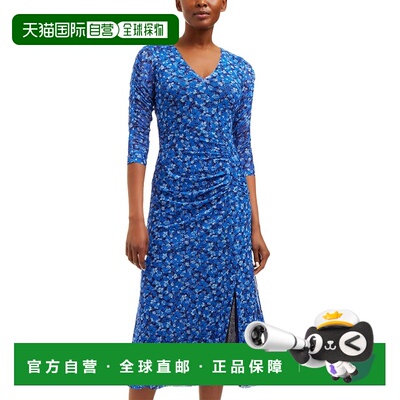 自营Draper James Selena V-Neck Midi Dress - blue 美国奥莱直