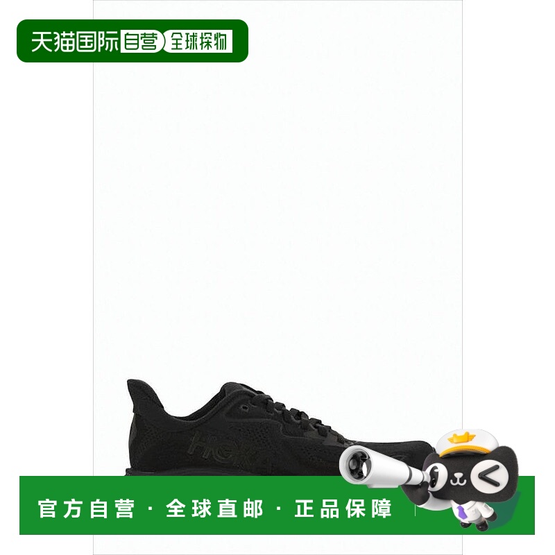 自营hokaAll-Black Breathable Mesh Sneakers With Cushioned Ru