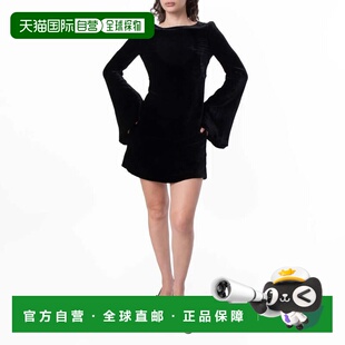 自营Bally长袖天鹅绒迷你连衣裙，品牌尺寸36 (美国尺寸0) -黑色