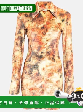 自营Nanushka Orange Hazy Floral Print Stretch Velvet Mini Sh