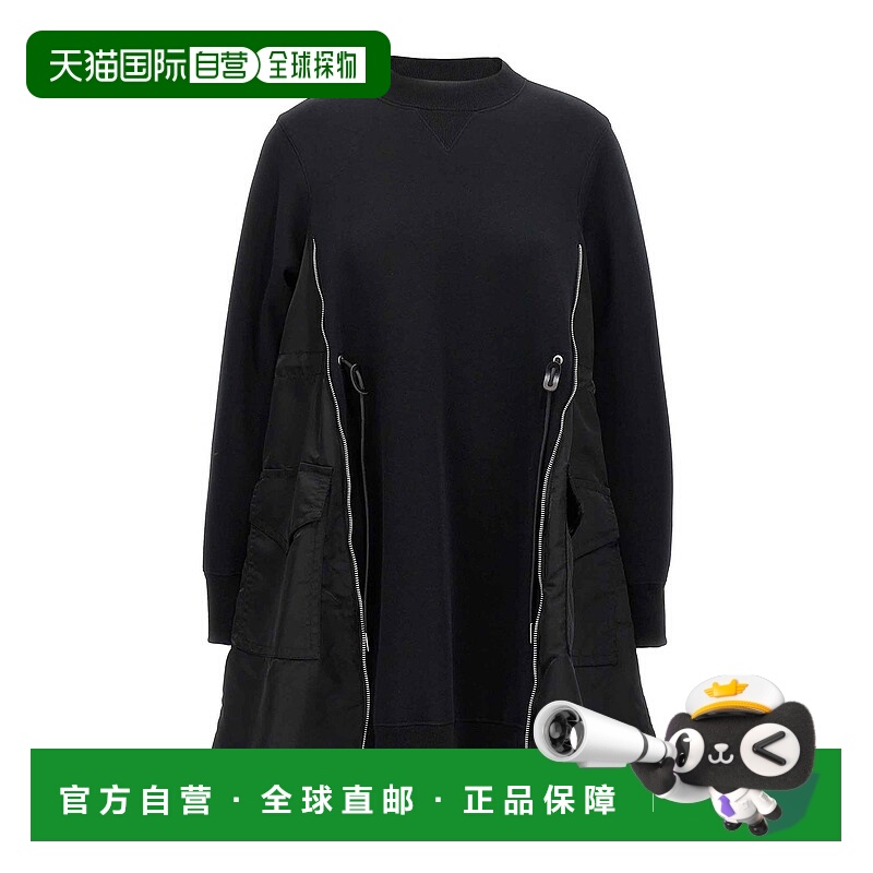 1h可退 香港直邮潮奢 Sacai 女士 长袖连衣裙 SCW229 black黑色