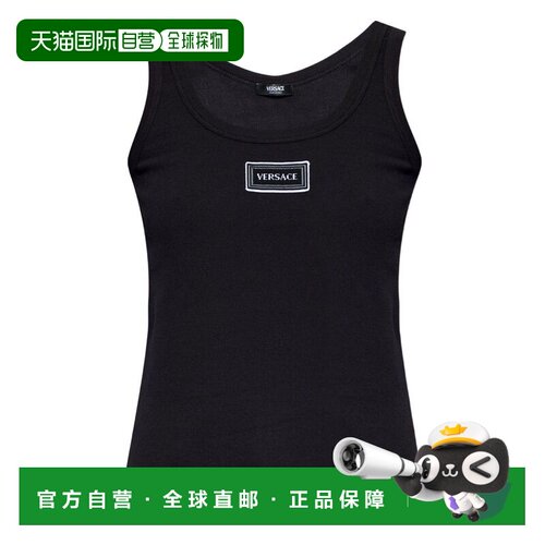 自营versaceSleek Sleeveless Black Tank Top - black 美国奥莱