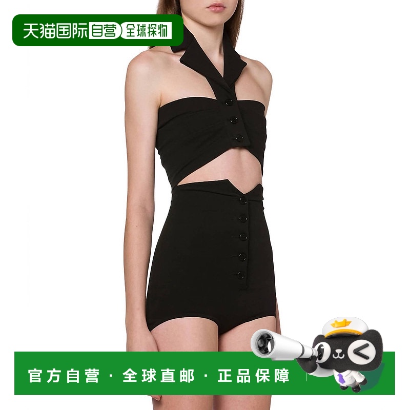 自营 philosophy di lorenzo serafini黑色弹力府绸垂坠短款上衣