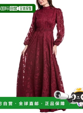 自营Rene Ruiz High-Neck Bishop Sleeve Cinch Waist Gown - red