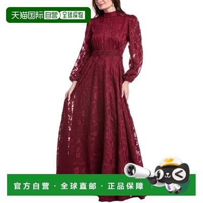 自营Rene Ruiz High-Neck Bishop Sleeve Cinch Waist Gown - red
