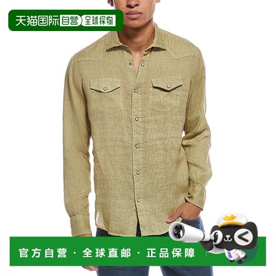 自营Eleventy Texas Linen Shirt - green 美国奥莱直发