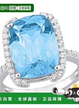 自营 Mimi & Max 女式 9 2/5 克拉 TGW 垫形切割天蓝色托帕石和白