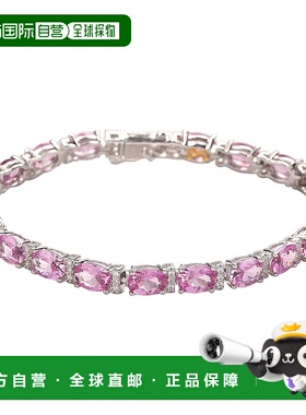 自营 Suzy Levian 纯银椭圆形切割粉色蓝宝石和钻石口音网球手链