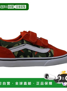自营vans旧Skool V“Geo Camo Orange”幼童鞋-黑色 美国奥莱直发
