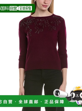 自营sofiacashmere蝴蝶结装饰羊毛和羊绒混纺毛衣-红色 美国奥莱