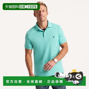 自营 Nautica男式修身互锁翻领针织衫-池畔浅绿色 美国奥莱直发