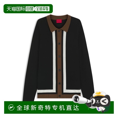 自营 hugo boss黑色撞色条纹纽扣毛衣 美国奥莱直发