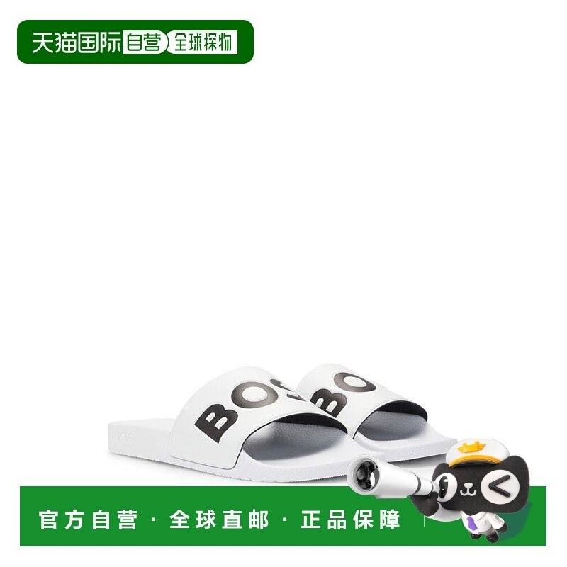 自营 boss意大利制造的幻灯片，带有大徽标细节-白色 美国奥莱直,流行男鞋,沙滩鞋,淘宝优惠券,粉丝福利购,淘宝优惠卷