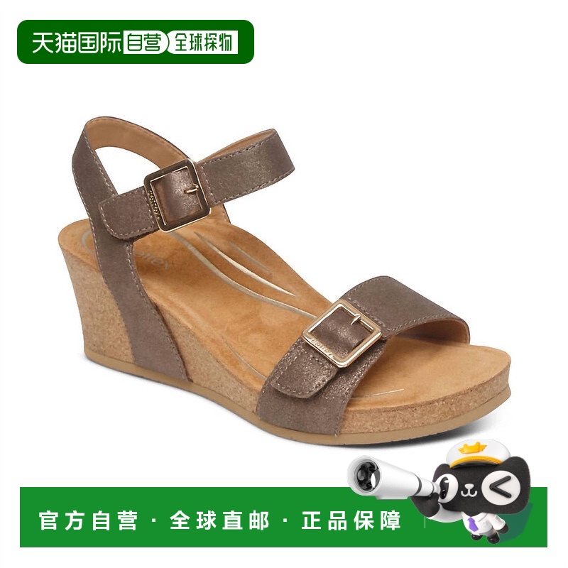 自营 aetrex青铜色女式Lexa楔形凉鞋 美国奥莱直发坡跟