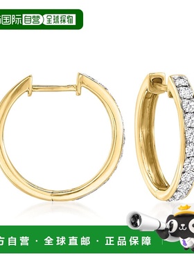 自营 14kt 白金 Ross-Simons 钻石贴身圈形耳环 - 白色 美国奥莱